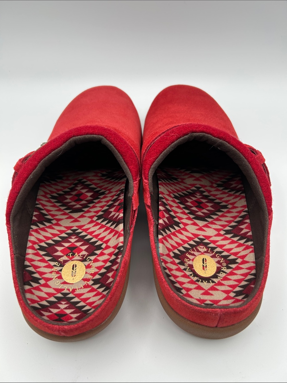 REVITALIGN (WIDE, 9D) Ashley Desert Red Suede Slip-On Clogs with Buckle Accent - Picture 6 of 16